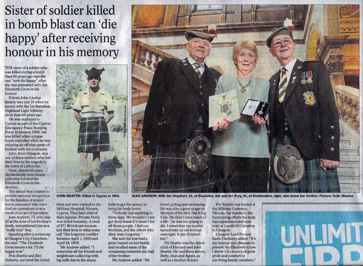 Elizabeth Cross Presentation Ceremony – HLI (City of Glasgow Regiment ...